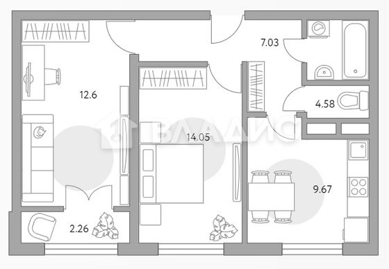 Продажа 2-комнатной квартиры 50,2 м², 2/8 этаж