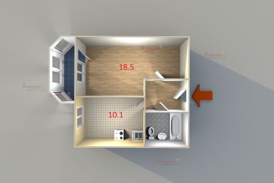 Продажа 1-комнатной квартиры 39 м², 3/5 этаж