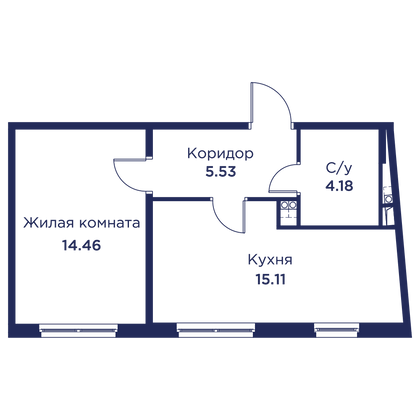 Продажа 1-комнатной квартиры 39,3 м², 3/5 этаж