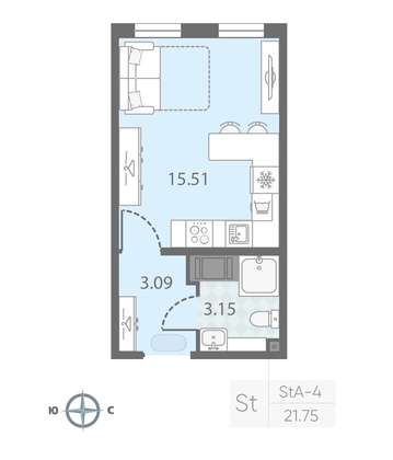 Продажа квартиры-студии 21,8 м², 10/23 этаж