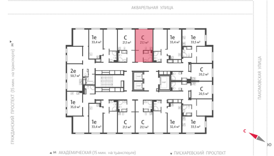 21,1 м², студия, 19/20 этаж