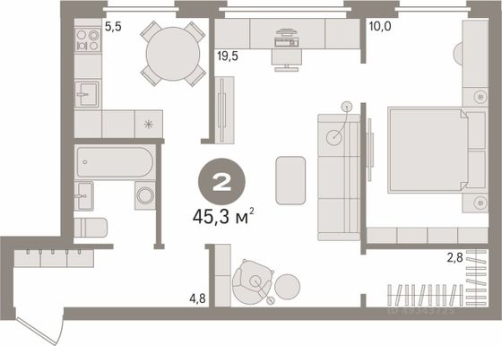 Продажа 2-комнатной квартиры 45,3 м², 1/5 этаж
