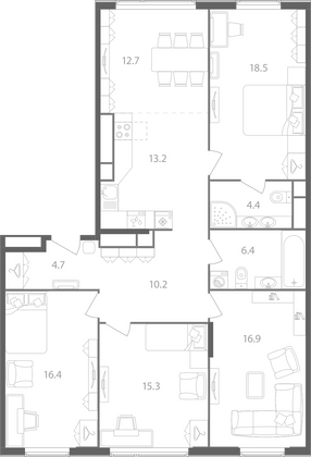 Продажа 4-комнатной квартиры 118,7 м², 14/14 этаж