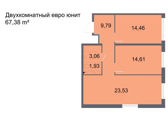 67,4 м², 2-комн. квартира, 22/24 этаж