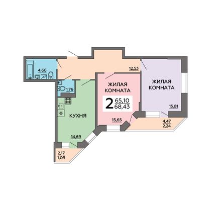 Продажа 2-комнатной квартиры 68,4 м², 17/20 этаж