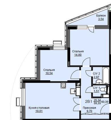 Продажа 2-комнатной квартиры 60,4 м², 7/17 этаж