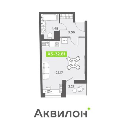 32,8 м², студия, 9/13 этаж