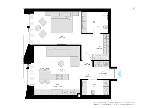 66,5 м², 2-комн. квартира, 2/13 этаж