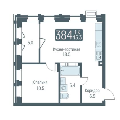 42,8 м², 2-комн. квартира, 3/24 этаж