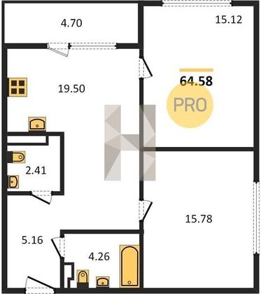 Продажа 2-комнатной квартиры 64,6 м², 3/8 этаж