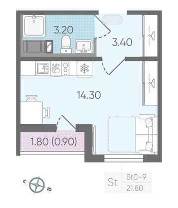 Продажа квартиры-студии 21,8 м², 16/24 этаж