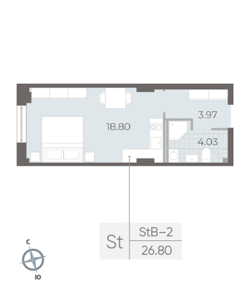Продажа квартиры-студии 26,8 м², 2/8 этаж