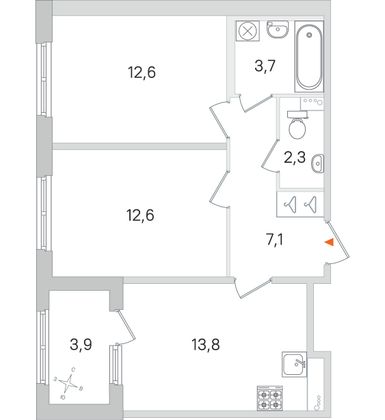 Продажа 2-комнатной квартиры 54 м², 1/4 этаж