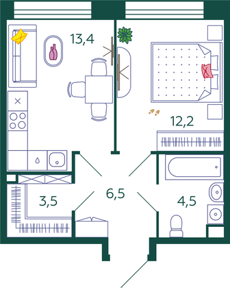 40,1 м², 1-комн. квартира, 12/17 этаж