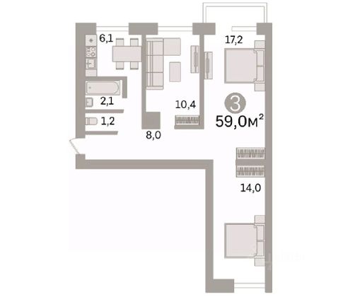 Продажа 3-комнатной квартиры 59 м², 5/5 этаж