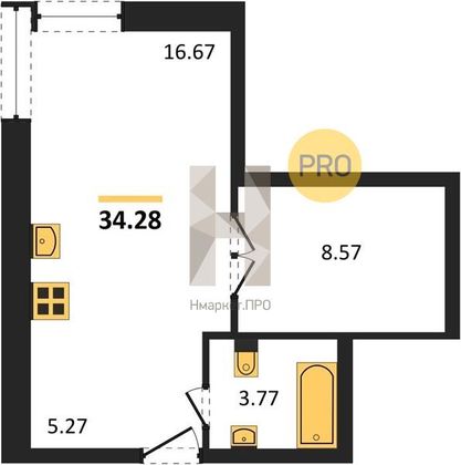 Продажа 1-комнатной квартиры 34,3 м², 3/25 этаж