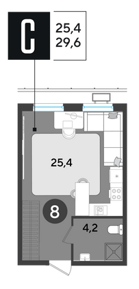 Продажа квартиры-студии 29,6 м², 2/18 этаж