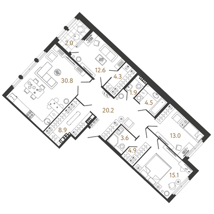 119,8 м², 3-комн. квартира, 7/9 этаж