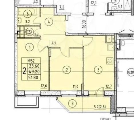 Продажа 2-комнатной квартиры 53 м², 1/3 этаж