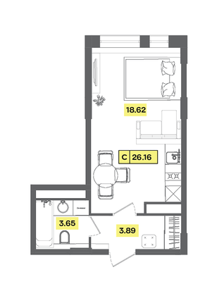 Продажа квартиры-студии 26,2 м², 3 этаж
