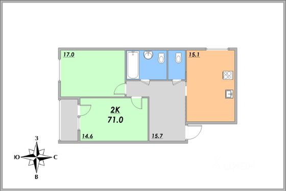 Продажа 2-комнатной квартиры 71 м², 11/25 этаж