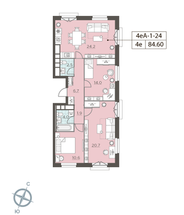 Продажа 3-комнатной квартиры 84,7 м², 24/29 этаж