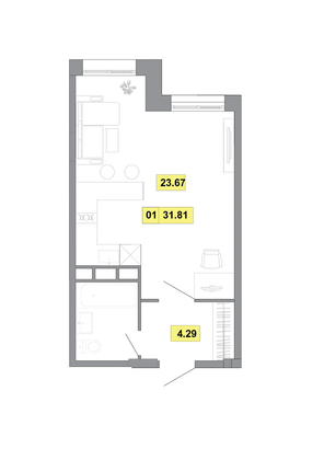 Продажа 1-комнатной квартиры 31,8 м², 9 этаж