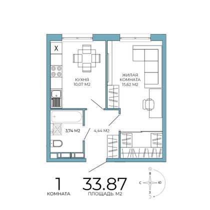 33,9 м², 1-комн. квартира, 2/18 этаж