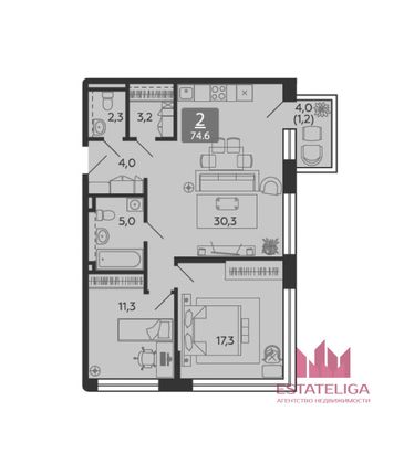 Продажа 2-комнатной квартиры 75,3 м², 4/28 этаж