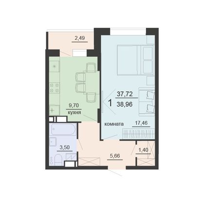 Продажа 1-комнатной квартиры 39 м², 2/20 этаж