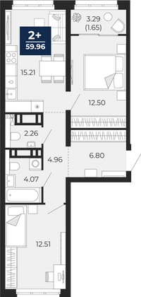 60 м², 2-комн. квартира, 15/23 этаж