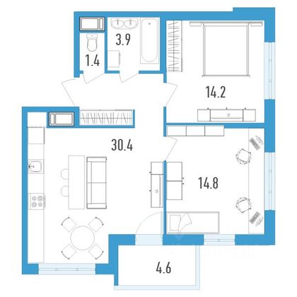 Продажа 2-комнатной квартиры 67 м², 7/18 этаж