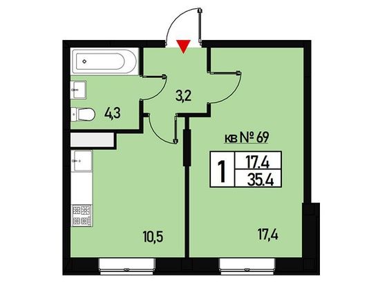 Продажа 1-комнатной квартиры 35 м², 3/3 этаж