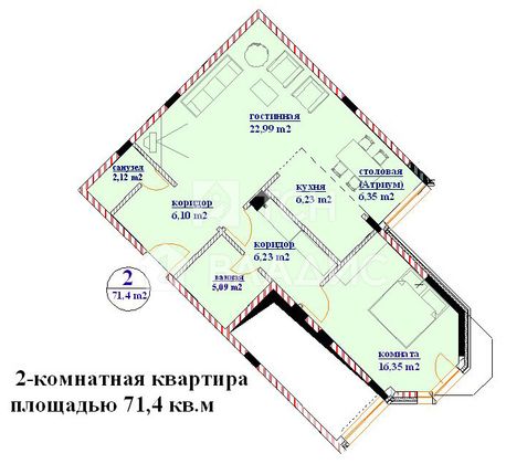 Продажа 2-комнатной квартиры 71,6 м², 16/16 этаж