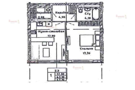 Продажа 1-комнатной квартиры 47 м², 2/25 этаж