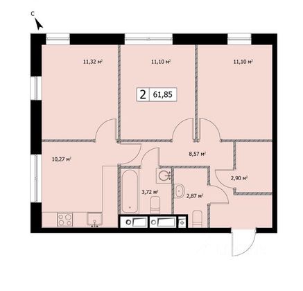 Продажа 3-комнатной квартиры 61,7 м², 4/19 этаж