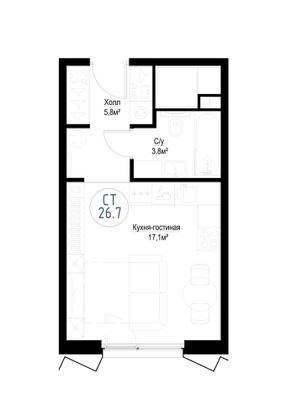 Продажа квартиры-студии 26,7 м², 24/30 этаж