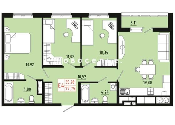 Продажа 3-комнатной квартиры 79 м², 14/18 этаж