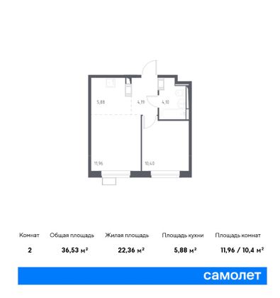 36,5 м², 1-комн. квартира, 3/12 этаж