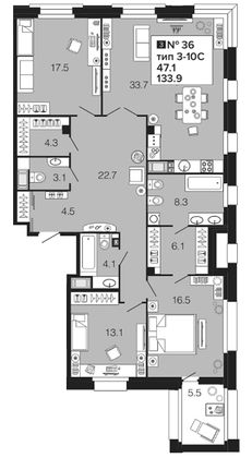 Продажа 4-комнатной квартиры 134,4 м², 6/9 этаж