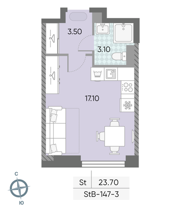 Продажа квартиры-студии 23,7 м², 3/58 этаж