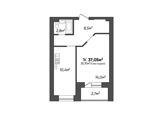 Продажа 1-комнатной квартиры 37 м², 2/3 этаж