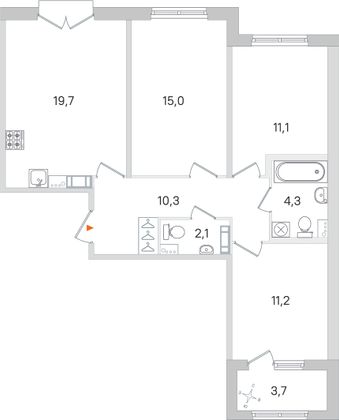 Продажа 3-комнатной квартиры 75,6 м², 3/4 этаж