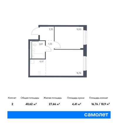 40,6 м², 2-комн. квартира, 1/5 этаж