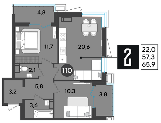 Продажа 2-комнатной квартиры 65,9 м², 14/18 этаж