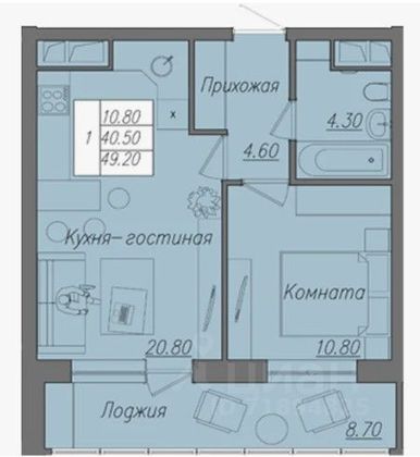 Продажа 2-комнатной квартиры 49,2 м², 10/21 этаж
