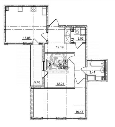 Продажа 2-комнатной квартиры 69,1 м², 23/24 этаж