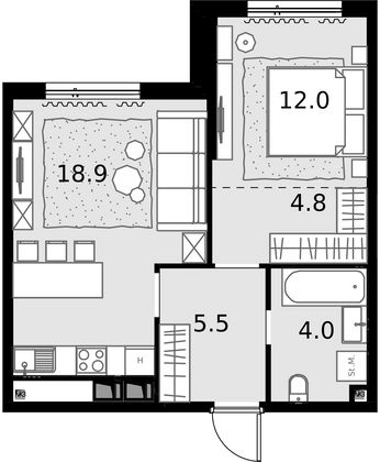 45,2 м², 1-комн. квартира, 24/28 этаж