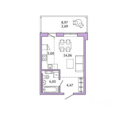 Продажа квартиры-студии 27,6 м², 3/6 этаж