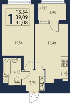 Продажа 1-комнатной квартиры 41,1 м², 3/27 этаж